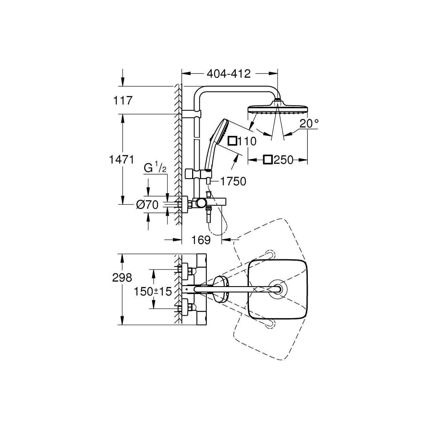 Zestaw Prysznicowy Tempesta Cube System 250 Chrom 26691001 Grohe Zestaw Prysznicowy Tempesta Cube System 250 Chrom 26691001 Grohe