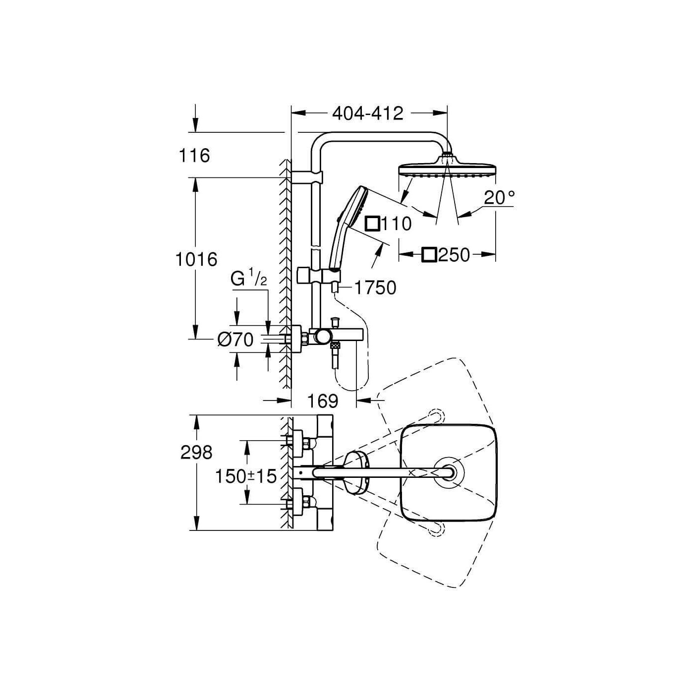 Zestaw Prysznicowy Tempesta Cube System 250 Chrom 26975001 Grohe Zestaw Prysznicowy Tempesta Cube System 250 Chrom 26975001 Grohe
