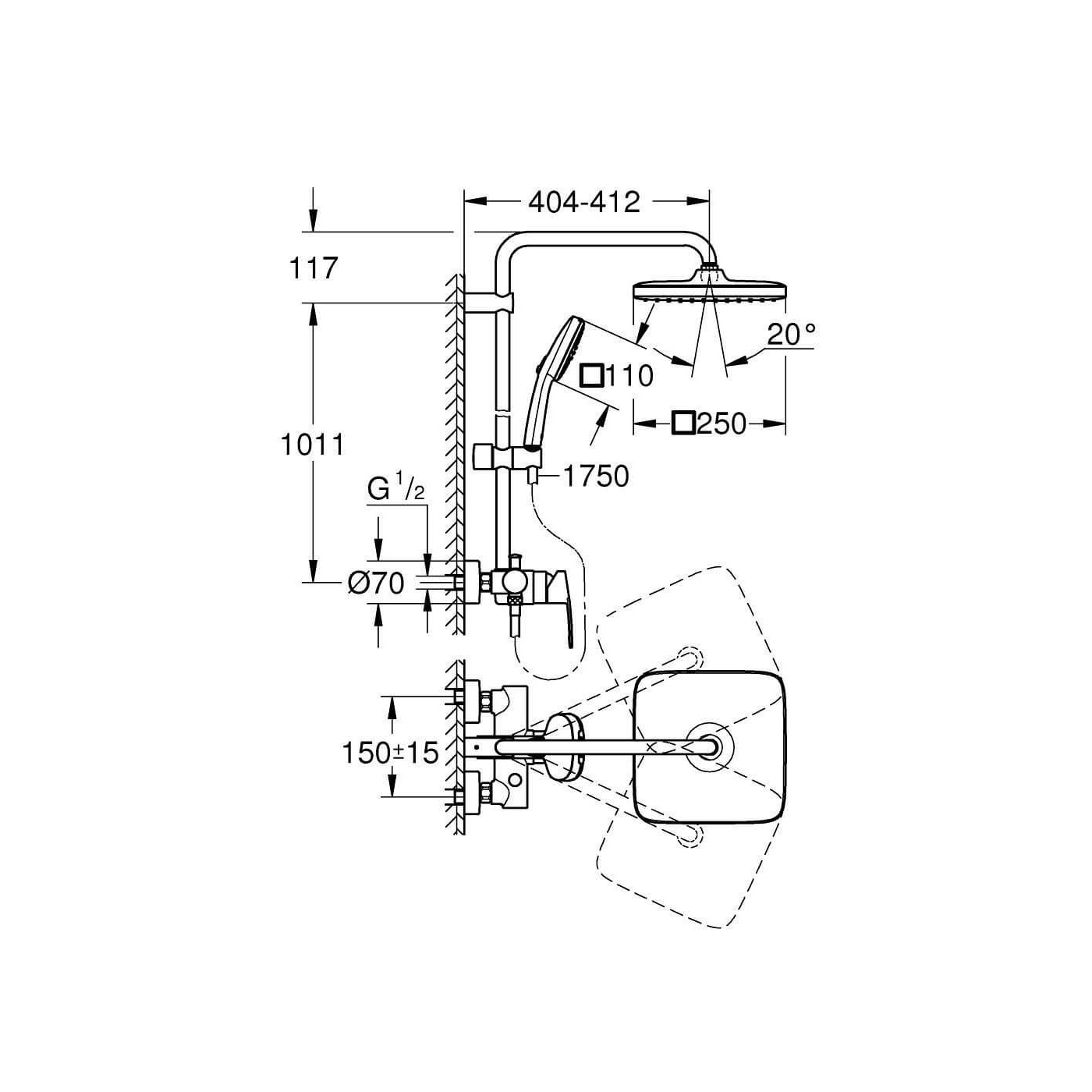 Zestaw Prysznicowy Tempesta Cube System 250 Chrom 26692001 Grohe Zestaw Prysznicowy Tempesta Cube System 250 Chrom 26692001 Grohe