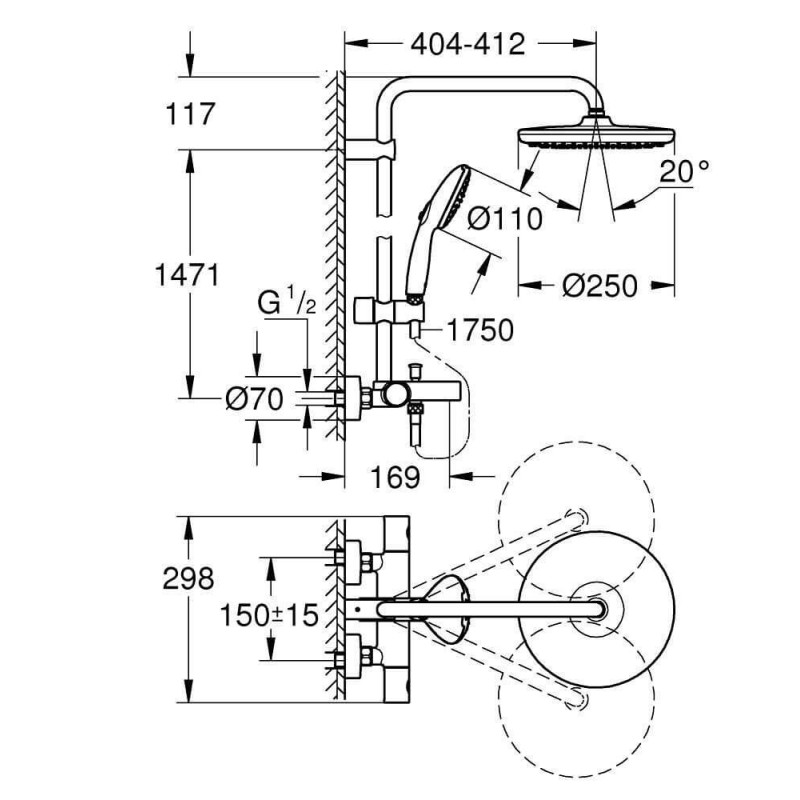 System Wannowo-Prysznicowy Tempesta System 250 Chrom 26672001 Grohe System Wannowo-Prysznicowy Tempesta System 250 Chrom 26672001 Grohe