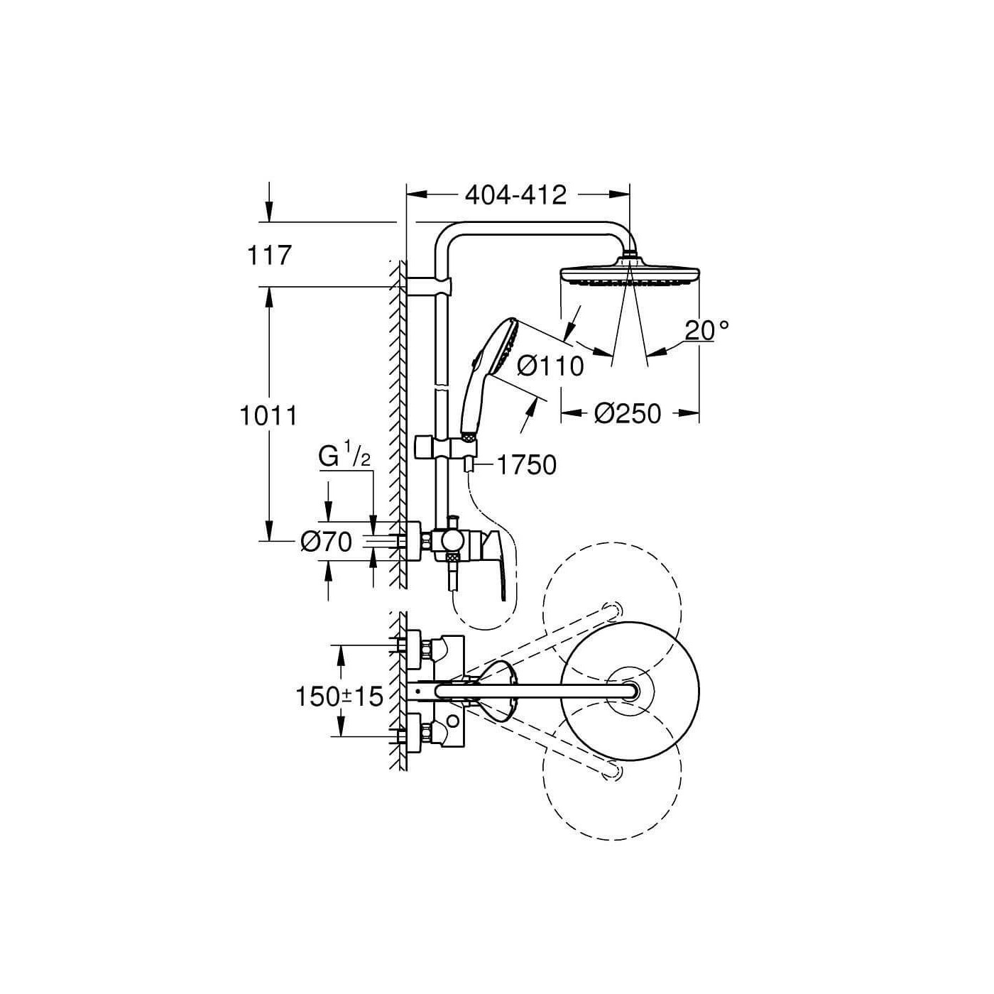 Zestaw Prysznicowy Tempesta System 250 Chrom 26673001 Grohe Zestaw Prysznicowy Tempesta System 250 Chrom 26673001 Grohe