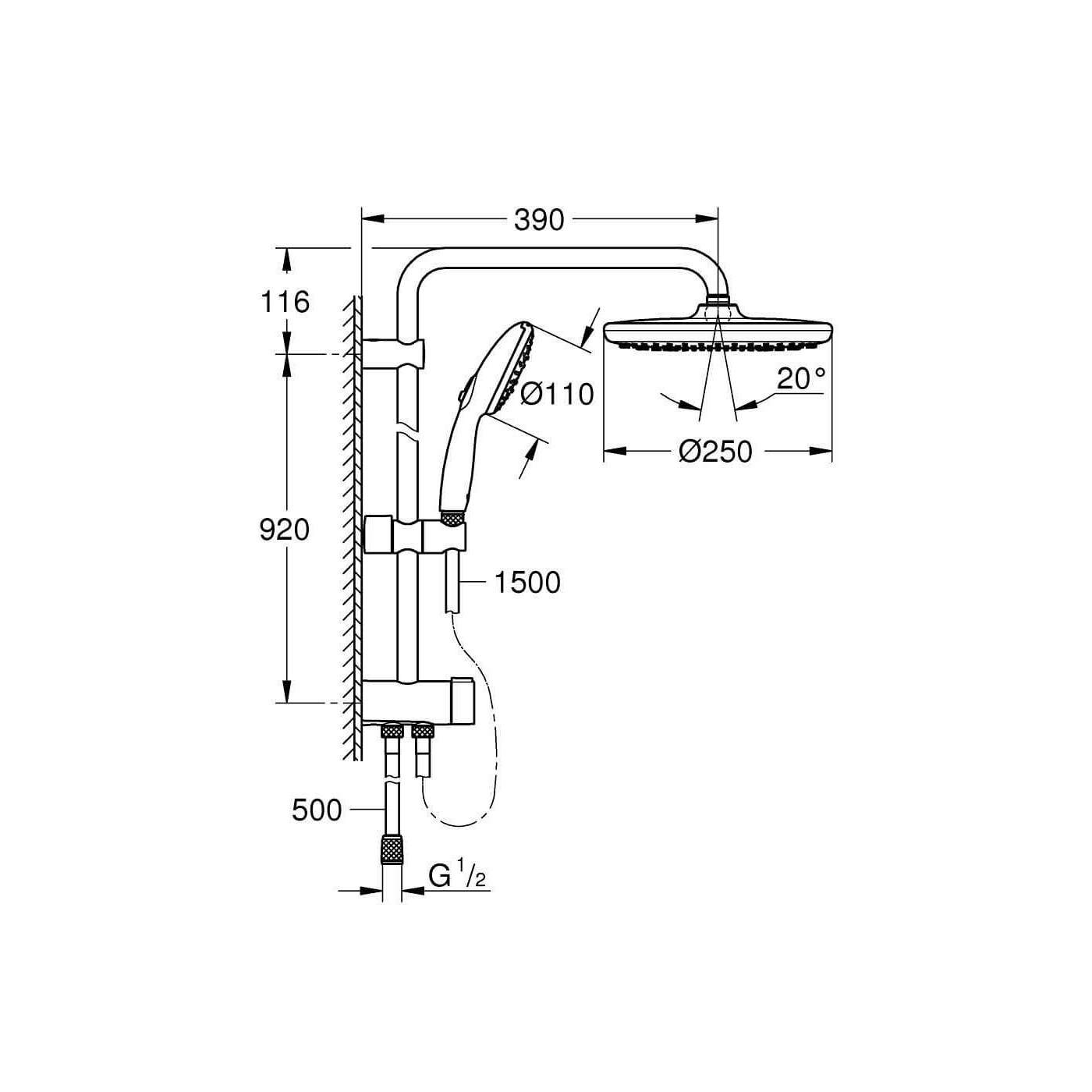 Zestaw Prysznicowy Tempesta System 250 Chrom 26675001 Grohe Zestaw Prysznicowy Tempesta System 250 Chrom 26675001 Grohe