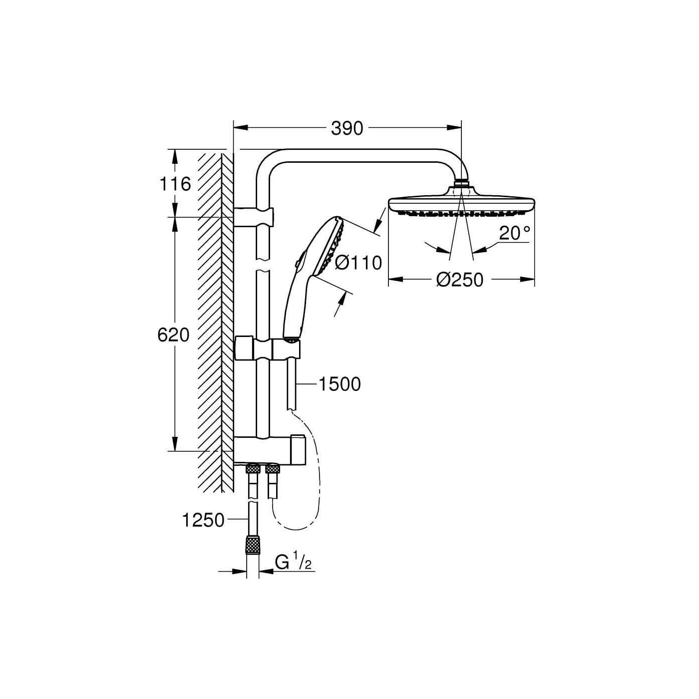 Zestaw Prysznicowy Tempesta System 250 Chrom 26980001 Grohe Zestaw Prysznicowy Tempesta System 250 Chrom 26980001 Grohe