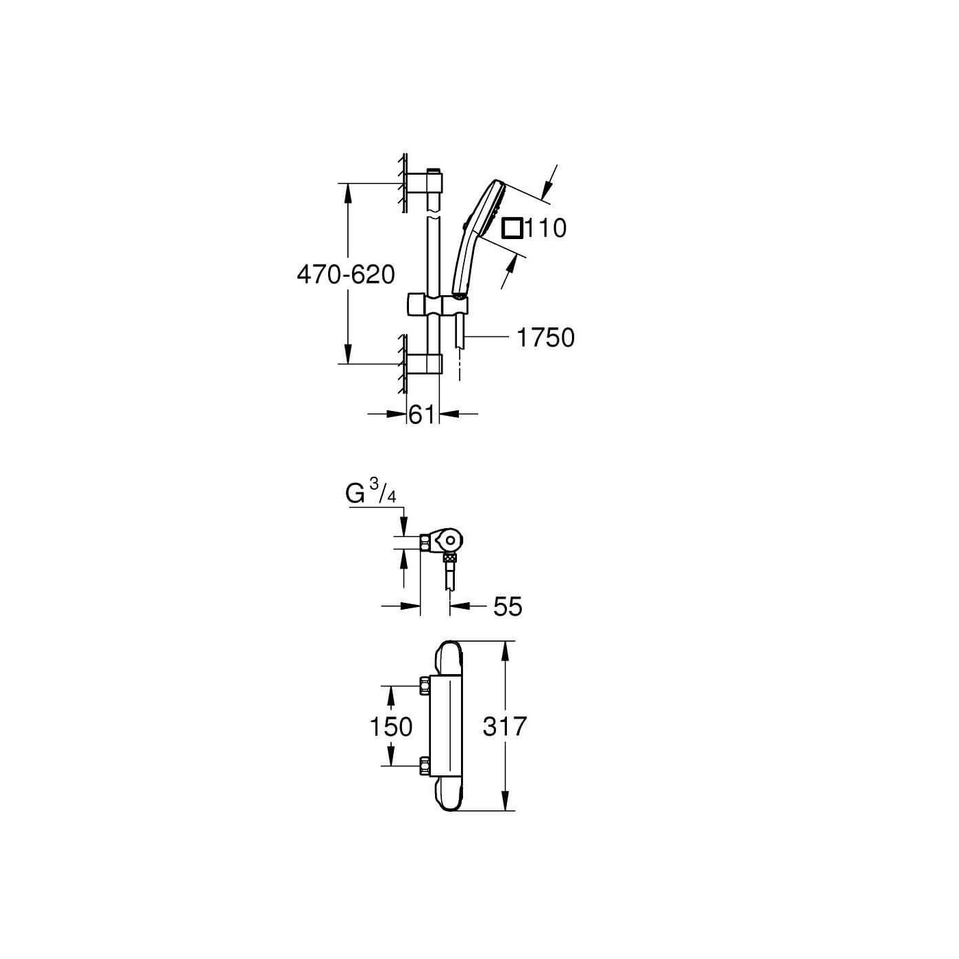 Zestaw Prysznicowy Grohtherm 1000 Chrom 34819005 Grohe Zestaw Prysznicowy Grohtherm 1000 Chrom 34819005 Grohe