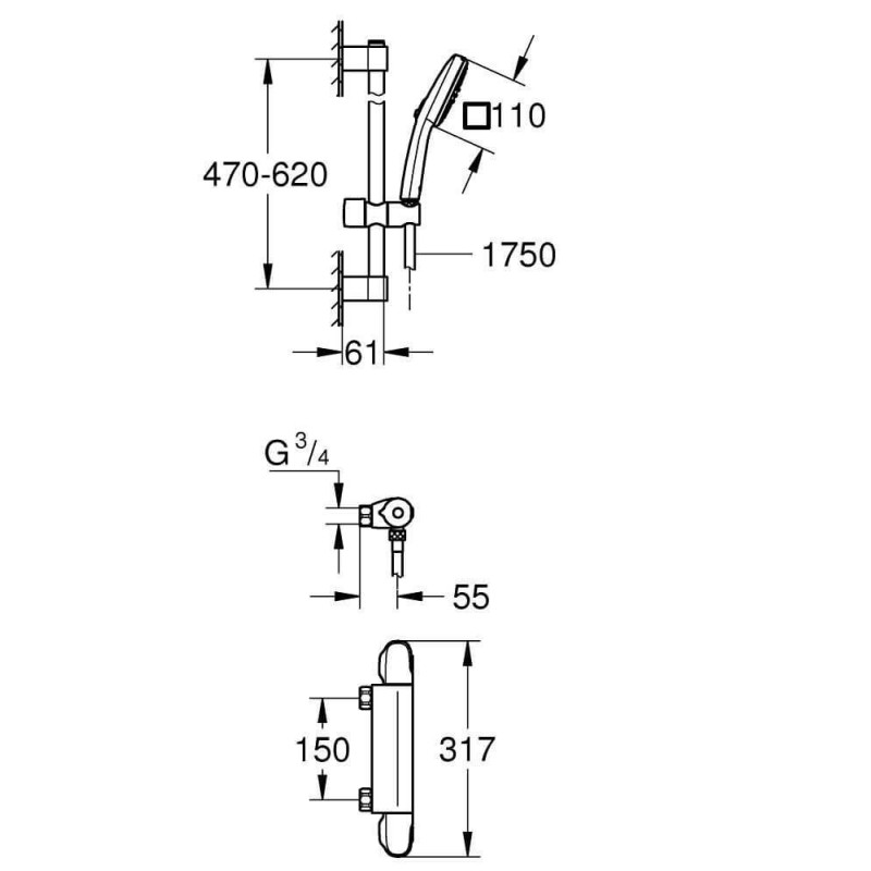 Zestaw Prysznicowy Grohtherm 1000 Chrom 34819005 Grohe Zestaw Prysznicowy Grohtherm 1000 Chrom 34819005 Grohe