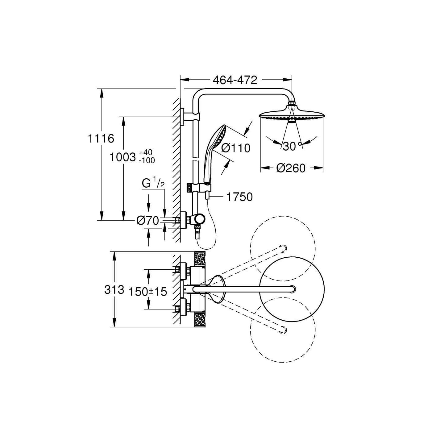 Termostatyczny System Prysznicowy Vitalio Chrom 27298003 Grohe Termostatyczny System Prysznicowy Vitalio Chrom 27298003 Grohe