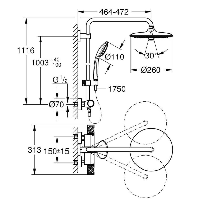 Termostatyczny System Prysznicowy Vitalio Chrom 27298003 Grohe Termostatyczny System Prysznicowy Vitalio Chrom 27298003 Grohe