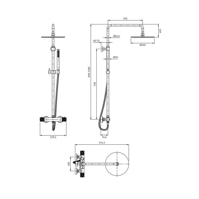 Zestaw Prysznicowy Contour Miedz Szczotkowana CT8044CPB Omnires Zestaw Prysznicowy Contour Miedz Szczotkowana CT8044CPB Omnires