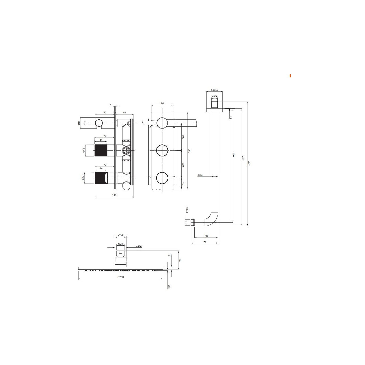 Zestaw Prysznicowy Contour Miedz Szczotkowana SYSCT10CPB Omnires Zestaw Prysznicowy Contour Miedz Szczotkowana SYSCT10CPB Omnires