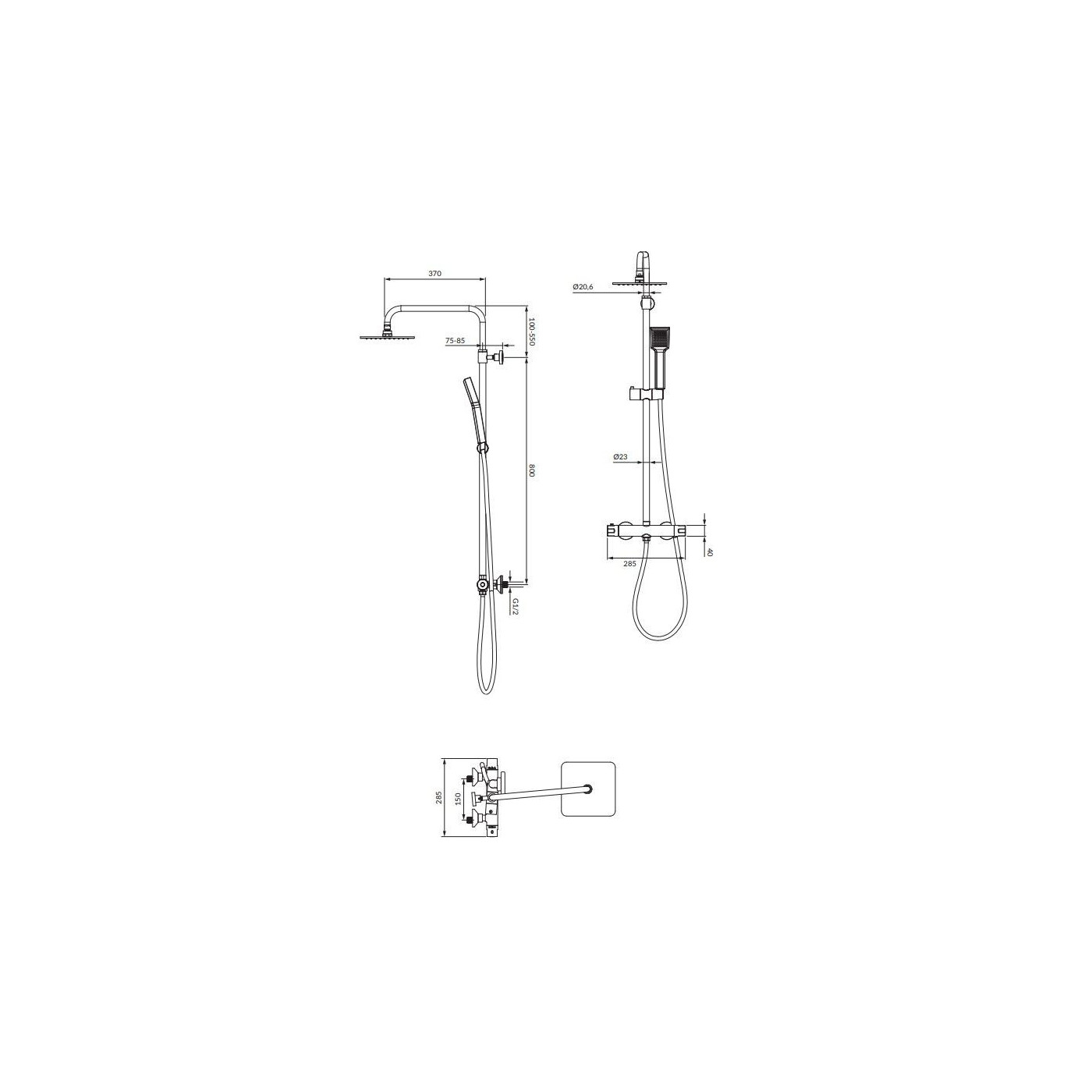 Zestaw Prysznicowy Termostatyczny Y Czarny Y1244JBL Omnires Zestaw Prysznicowy Termostatyczny Y Czarny Y1244JBL Omnires