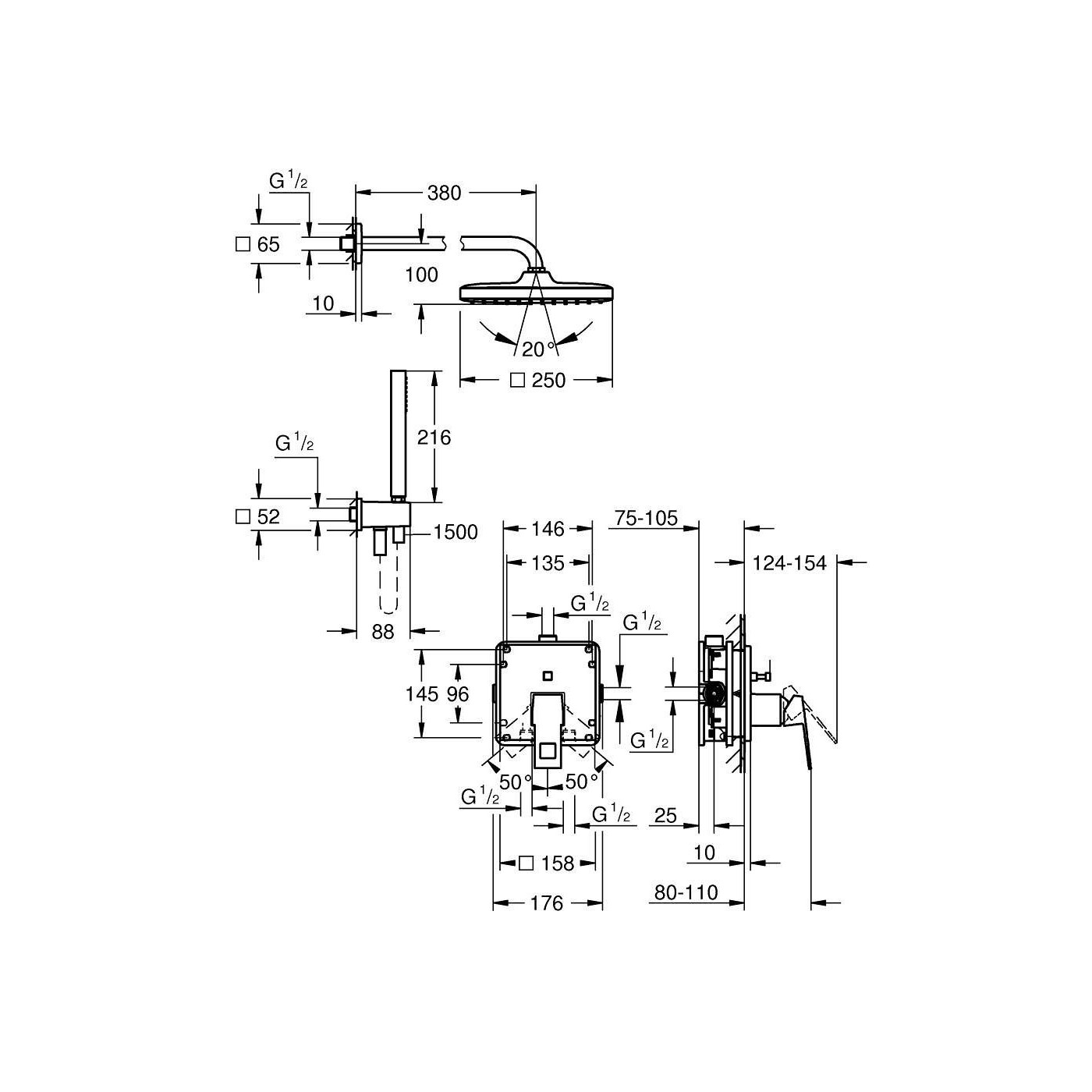 Zestaw Prysznicowy Eurocube Podtynkowy Z Deszczownicą Tempesta 250 Cube 25289000 Grohe Zestaw Prysznicowy Eurocube Podtynkowy Z Deszczownicą Tempesta 250 Cube 25289000 Grohe