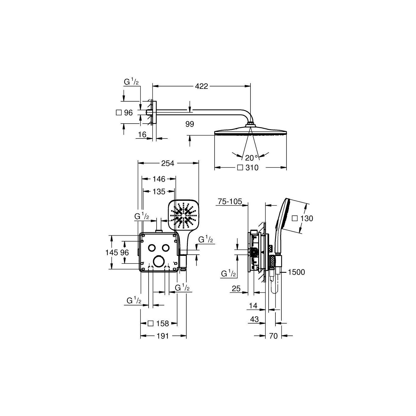 Zestaw Prysznicowy Grohtherm SmartControl Podtynkowy Z Deszczownicą Rainshower Mono 310 Cube 34865000 Grohe Zestaw Prysznicowy Grohtherm SmartControl Podtynkowy Z Deszczownicą Rainshower Mono 310 Cube 34865000 Grohe