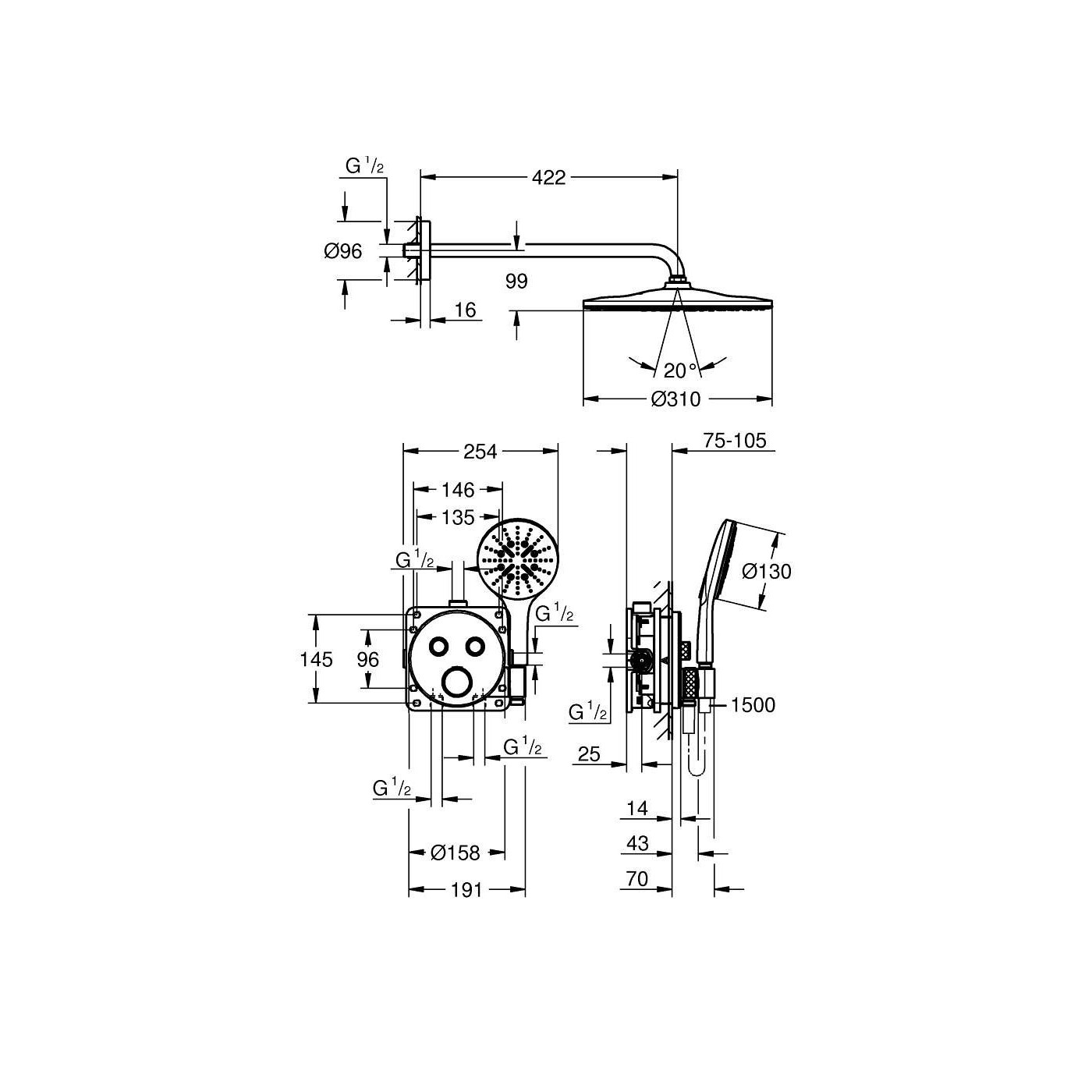Zestaw Prysznicowy Grohtherm SmartControl Podtynkowy Z Deszczownicą Rainshower Mono 310 34866000 Grohe Zestaw Prysznicowy Grohtherm SmartControl Podtynkowy Z Deszczownicą Rainshower Mono 310 34866000 Grohe