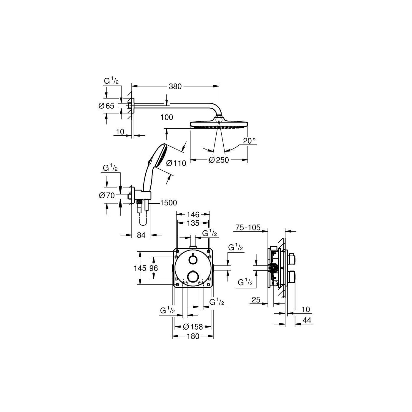 Zestaw Prysznicowy Grohtherm Podtynkowy Z Deszczownicą Tempesta 250 34872000 Grohe Zestaw Prysznicowy Grohtherm Podtynkowy Z Deszczownicą Tempesta 250 34872000 Grohe