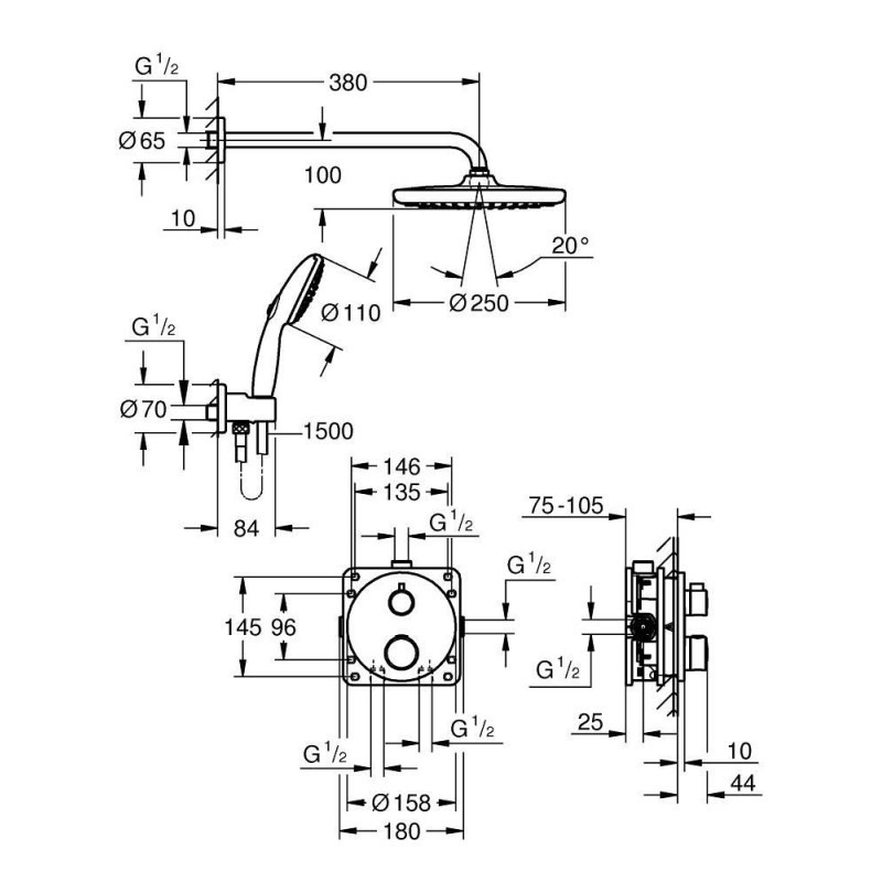Zestaw Prysznicowy Grohtherm Podtynkowy Z Deszczownicą Tempesta 250 34872000 Grohe Zestaw Prysznicowy Grohtherm Podtynkowy Z Deszczownicą Tempesta 250 34872000 Grohe