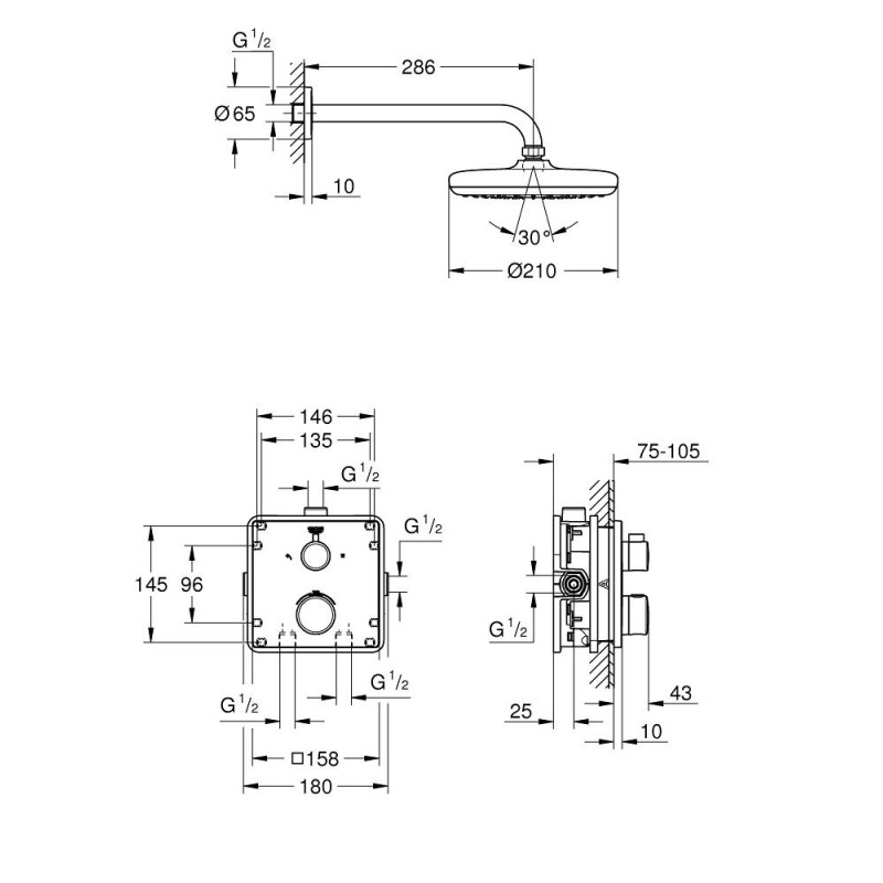 Zestaw Prysznicowy Grohtherm Tempesta 210 34728000 Grohe Zestaw Prysznicowy Grohtherm Tempesta 210 34728000 Grohe